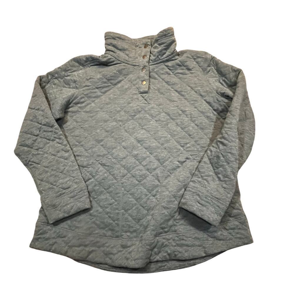 Marmot Quilted Pullover Sweatshirt Women XL Green Snap Neck Outdoor Casual